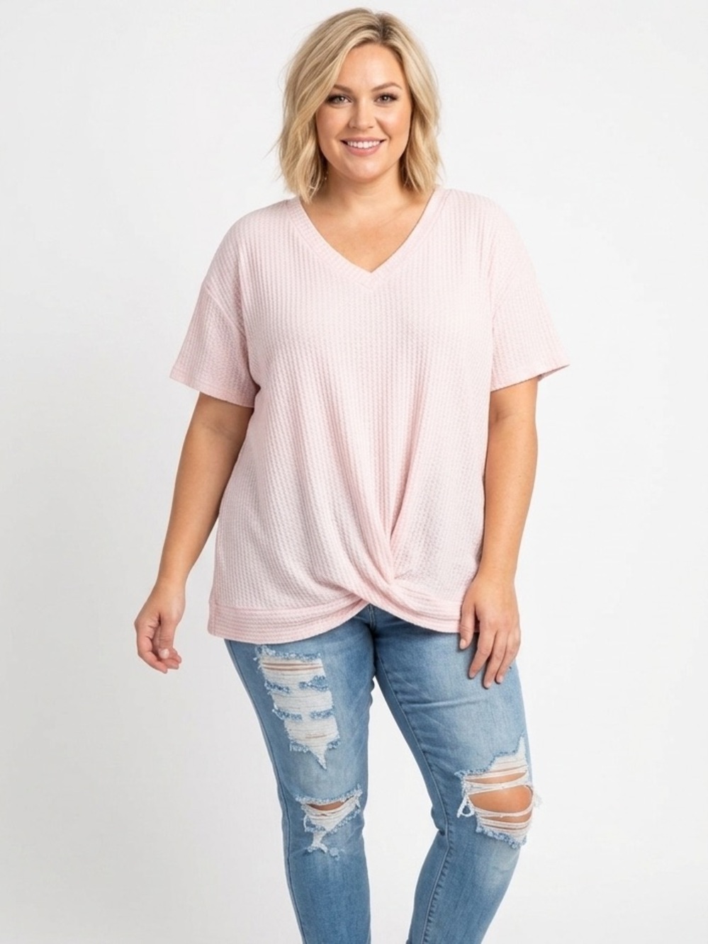 Time And Tru Pink Waffle Knit Top Size Xxxlarge